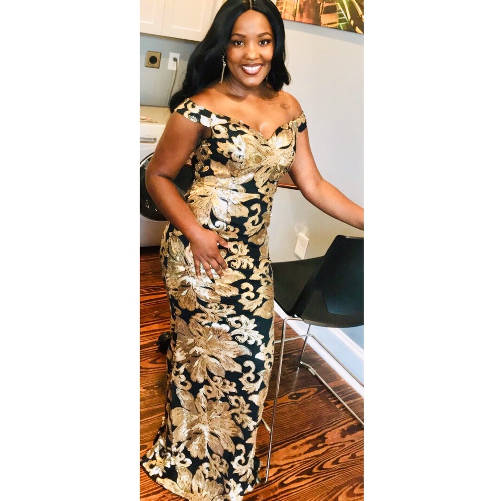 Black and Gold Formal Prom Dress
